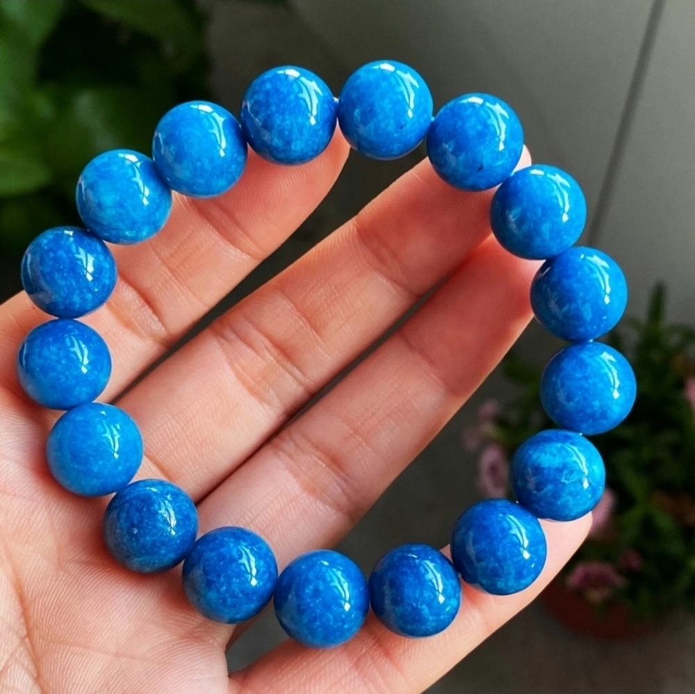 11.5mm Natural Light Blue Apatite Crystal Gemstone Beaded Stretch Bracelet NEW - Picture 4 of 5